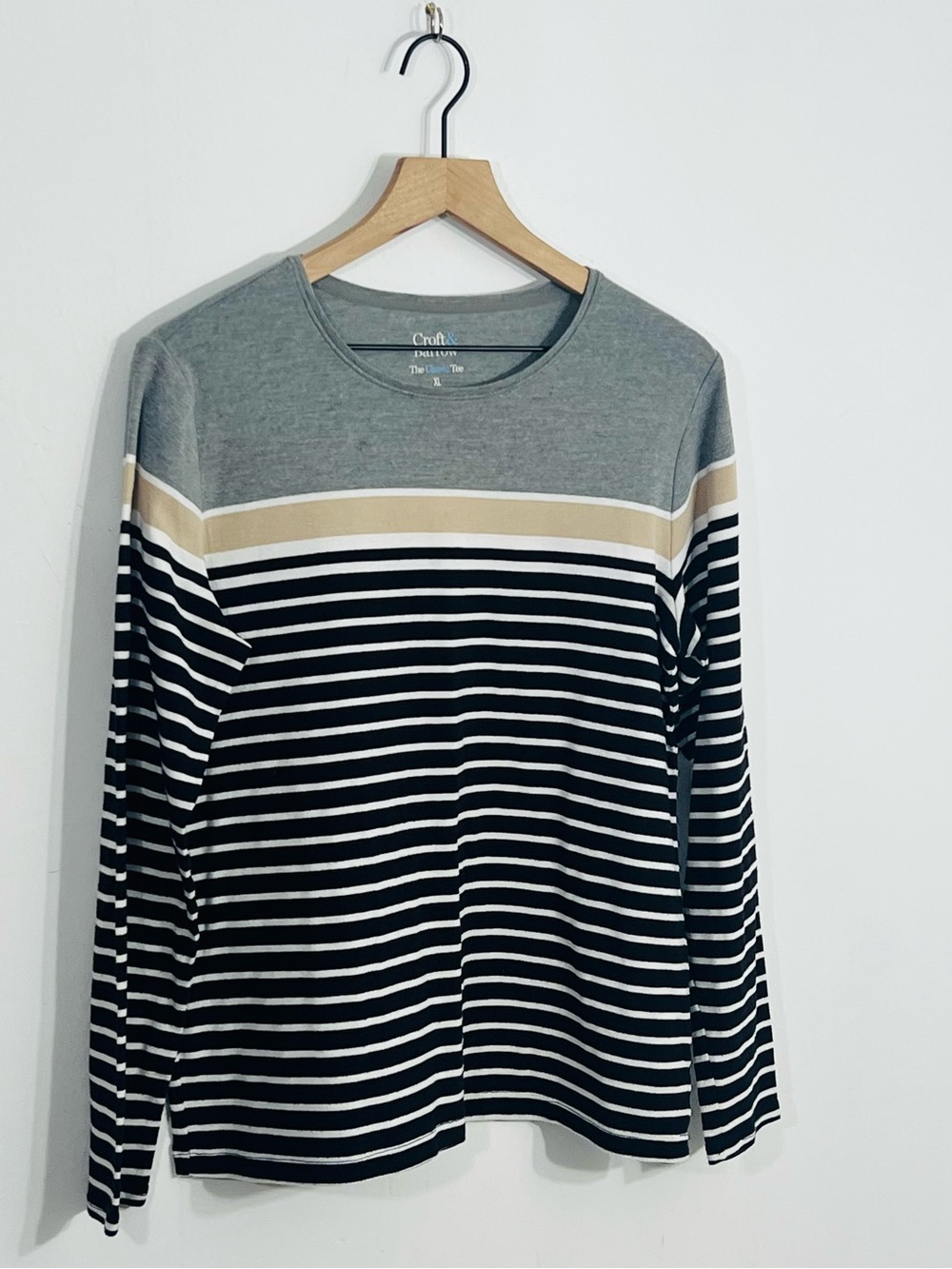 Croft & Barrow Classic Tee Knit Striped Long Sleeve Crew Neck Size XL Multicolor